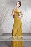 Yellow Brown Stylish Halter Designer Evening Formal Dress CX881618