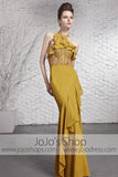 Yellow Brown Stylish Halter Designer Evening Formal Dress CX881618