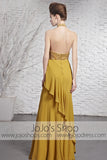 Yellow Brown Stylish Halter Designer Evening Formal Dress CX881618