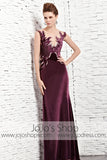Velvet Dark Magenta Purple Sleeveless Black Tie Evening Formal Dress CX881625