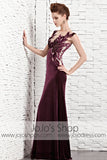 Velvet Dark Magenta Purple Sleeveless Black Tie Evening Formal Dress CX881625