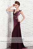 Velvet Dark Magenta Purple Sleeveless Black Tie Evening Formal Dress CX881625
