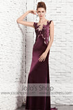 Velvet Dark Magenta Purple Sleeveless Black Tie Evening Formal Dress CX881625