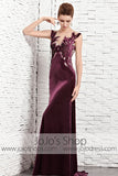 Velvet Dark Magenta Purple Sleeveless Black Tie Evening Formal Dress CX881625