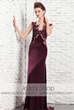 Velvet Dark Magenta Purple Sleeveless Black Tie Evening Formal Dress CX881625