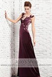Velvet Dark Magenta Purple Sleeveless Black Tie Evening Formal Dress CX881625