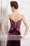 Velvet Dark Magenta Purple Sleeveless Black Tie Evening Formal Dress CX881625