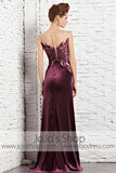 Velvet Dark Magenta Purple Sleeveless Black Tie Evening Formal Dress CX881625
