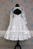 Retro 50s Short Tea Length Long Sleeves Keyhole Lace Wedding Dress