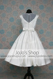 Retro 50s 60s Short Tea Length Modest Wedding Dress with Sash Tie