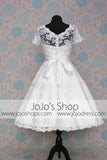 Retro Vintage 50s Modest Lace Short Tea Length Wedding Dress