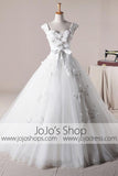 Cap Sleeves Floral Princess Debutante Ball Gown Wedding Dress