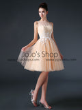 Champagne Modest Knee Length Tulle Prom Formal Dress CC3004