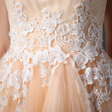 Champagne Modest Knee Length Tulle Prom Formal Dress CC3004