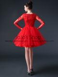 Red Modest Long Sleeves Short Cocktail Prom Dress CC3001