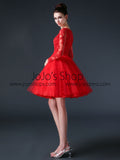 Red Modest Long Sleeves Short Cocktail Prom Dress CC3001