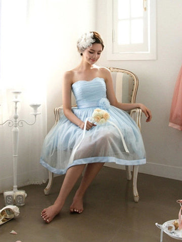 Powder Blue Strapless Vintage Style Bridesmaid Dress Semi Formal Dress | BM104