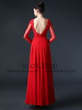 Red Low Back Lace Formal Evening Dress CC3003