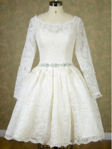 Retro Short Tea Length Wedding Dress with Long Sleeves | DV2048