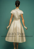 Retro Champagne Tea Length Wedding Dress with Sleeves