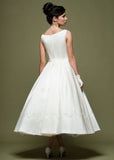 Vintage Retro 50s Tea Length Wedding Dress with Crowl Neck | DV2062