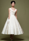 Vintage Retro 50s Tea Length Wedding Dress with Crowl Neck | DV2062