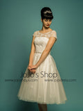 Vintage Retro 50s Modest Lace Wedding Dress with Sleeves | DV2064