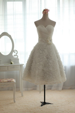 Strapless Short Wedding Dress with Rosette Lace DV2075